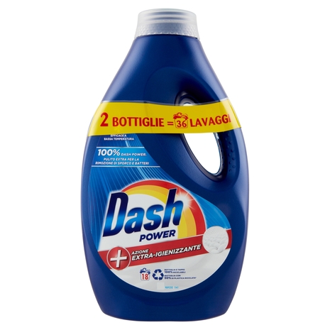 Dash Power Detersivo Lavatrice Liquido per Bucato+Azione Extra-Igienizzante 2x18=36 Lavaggi 2x990 ml